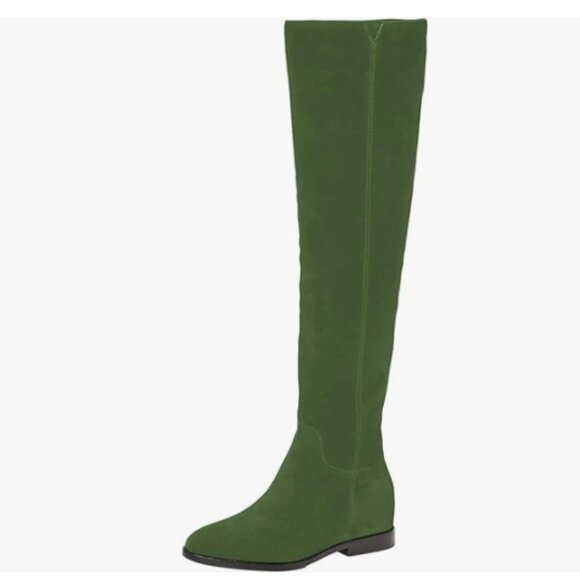Green Women Almond Toe Knee High Boots with Partial Zipper Stretchy Long Boot - Picture 1 of 7